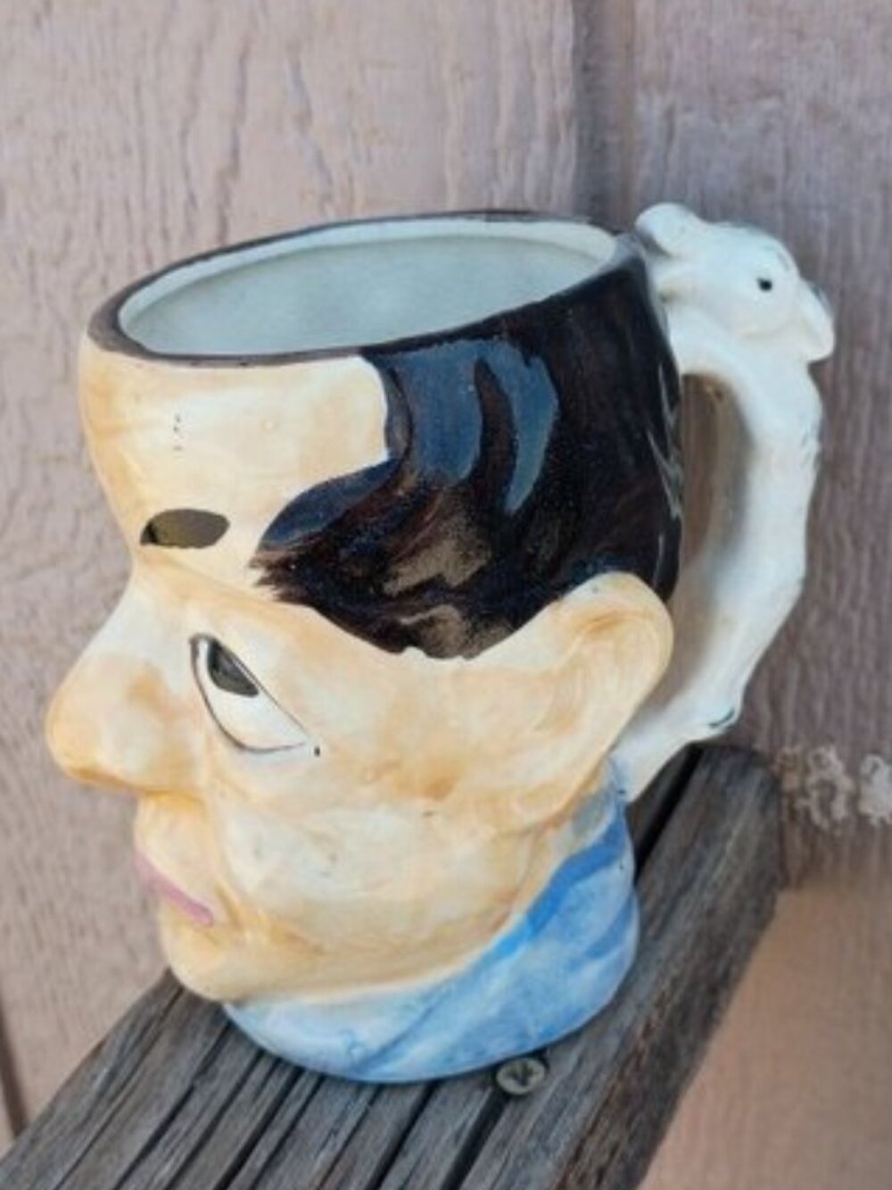 VTG Japan Character Mug Toby Style Caricature Lamb Handle Crazed Display